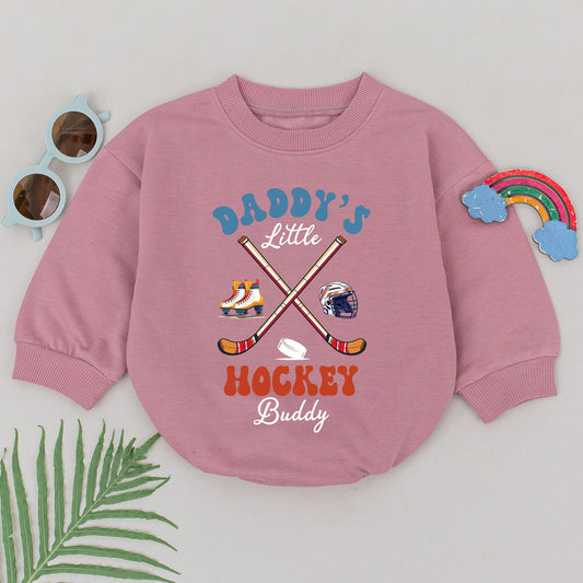 Daddy's Little Hockey Buddy Retro Romper - Hockey Baby Boy Outfit with Vintage Skates & Helmet Gift for Father's Day Newborn Bodysuit