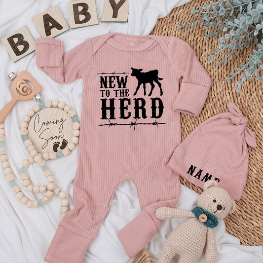 New to the Herd Baby Bodysuit Set, Country Baby Shower Gift, Cow Outfit, Cute Baby Announcement, Farm Baby Clothing, Newborn Gift, Soft Cotton
