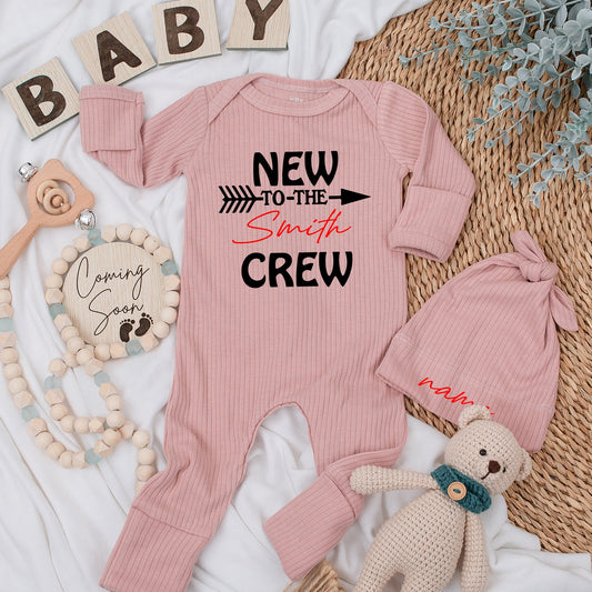New to the Crew: Personalized Baby Bodysuit Set & Announcement Gift