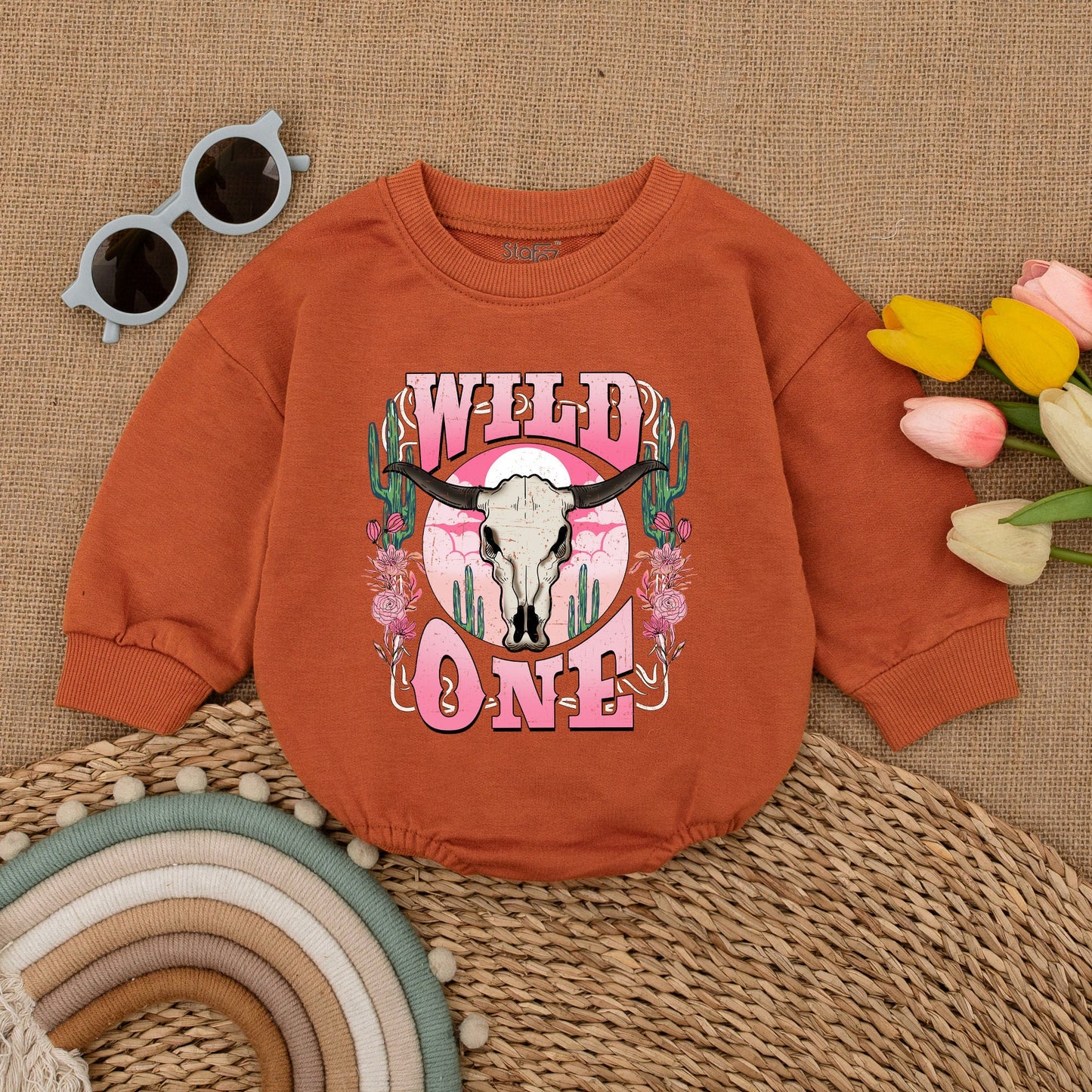 Retro Pink Cowgirl Romper: First Rodeo Birthday Baby Outfit