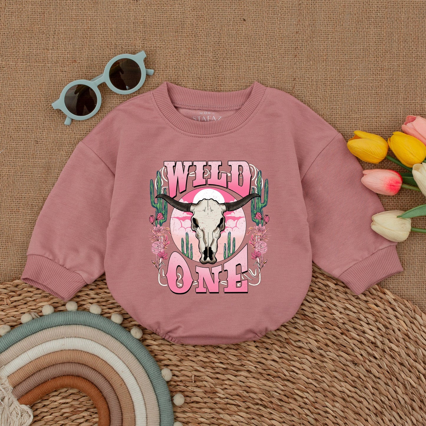 Retro Pink Cowgirl Romper: First Rodeo Birthday Baby Outfit