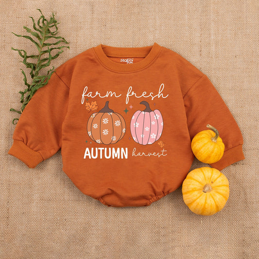 Pumpkin Patch Baby Romper - Fall Thanksgiving Infant Outfit
