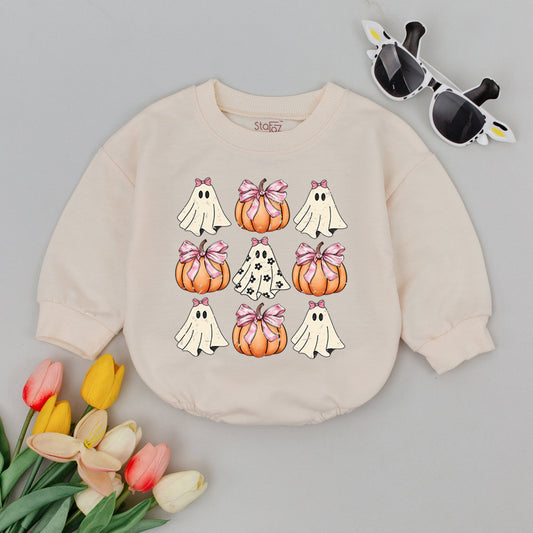 Ghost Pumpkin Baby Romper, Retro Fall Baby Bodysuit, Funny Thanksgiving Romper, Cute Halloween Jumpsuit Outfit, Adorable Autumn Kids Clothes, Pumpkin Season