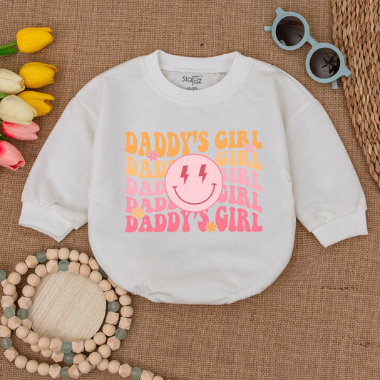 Daddy's Girl Retro Romper with Smiley Face Lightning Bolts Baby Girl Outfit Bubble Romper Newborn Gift Father's Day Present Cute