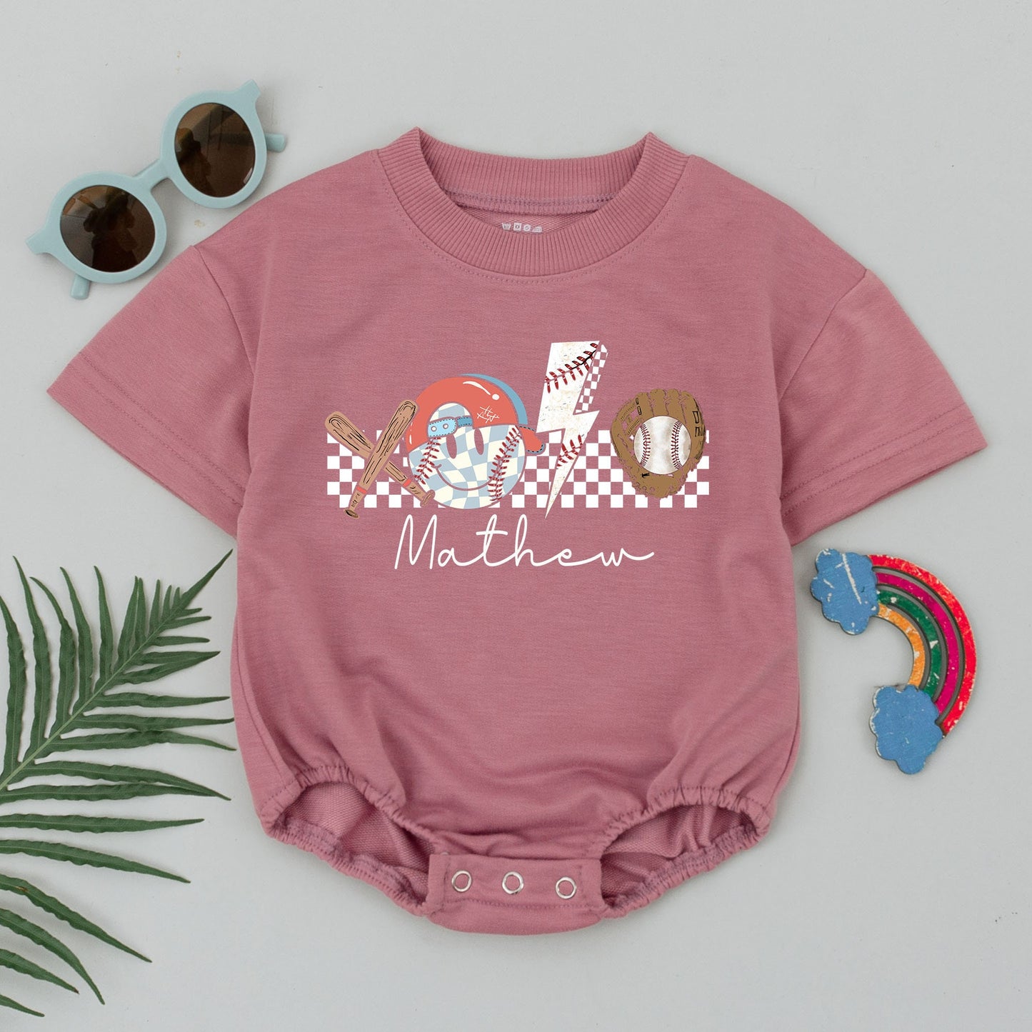 Personalized Game Day Baseball Romper Retro Baby Outfit Custom Name Number Little Slugger Short Sleeve Bubble Boy Clothes Gameday Season Newborn Gift