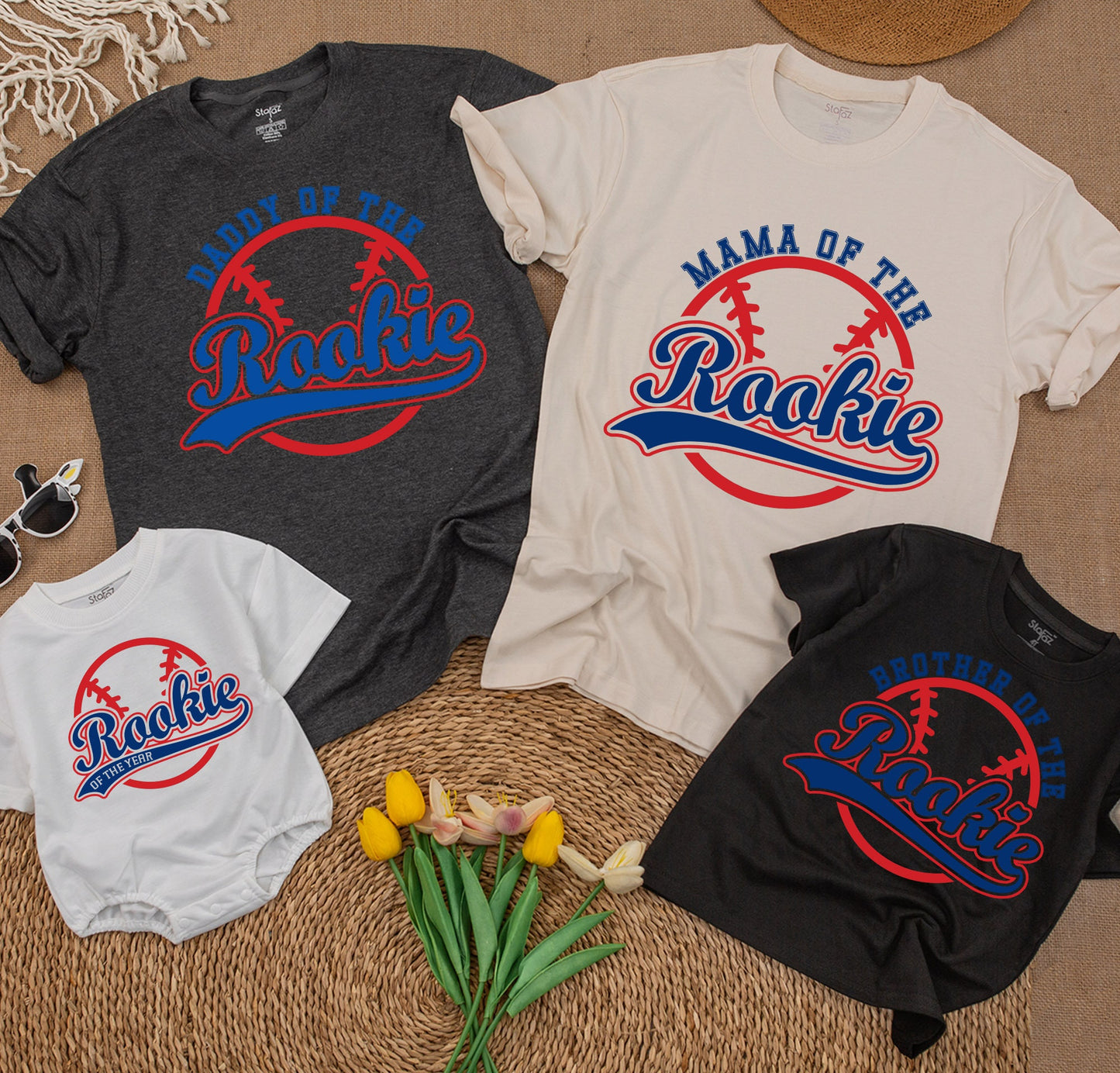 Rookie of the Year Baseball Birthday Shirt Red Blue First Birthday Boy Mama of the Year Matching Family Baseball Party Outfit