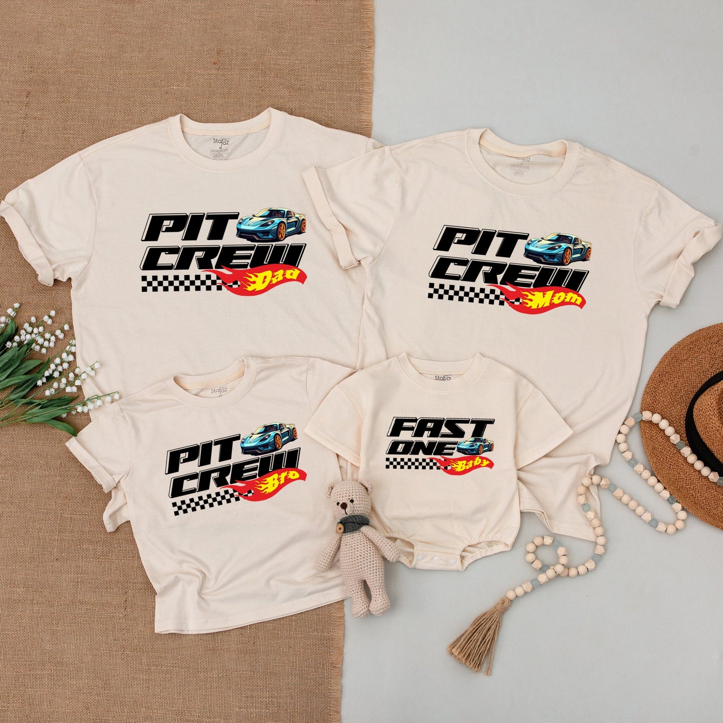 Personalized Pit Crew Birthday Boy Outfit, Fast One Racing Family Matching Shirts, Custom Name Race Car Party Bodysuit, First Birthday Outfit, Mommy and Me (139 chars)
