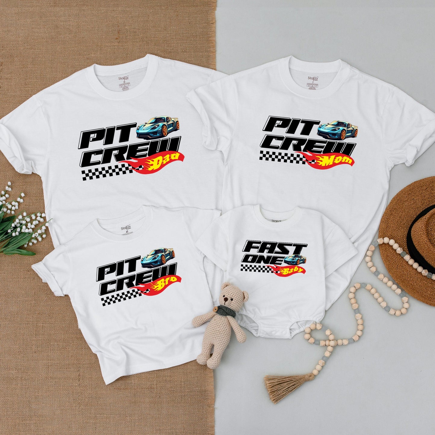 Personalized Pit Crew Birthday Boy Outfit, Fast One Racing Family Matching Shirts, Custom Name Race Car Party Bodysuit, First Birthday Outfit, Mommy and Me (139 chars)