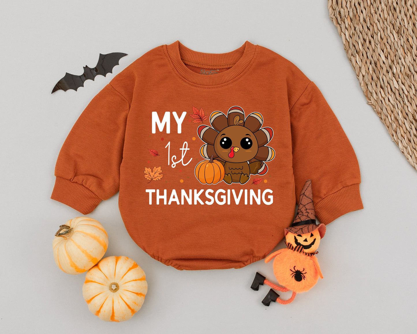 My First Thanksgiving Baby Romper with Adorable Little Turkey Design Newborn Boy Outfit Fall Baby Shower Gift Comfortable Bodysuit
