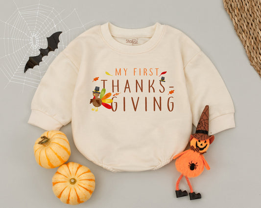 Baby's 1st Thanksgiving Romper: Cute Unisex Turkey Day Outfit