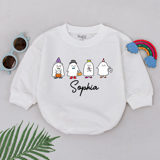 Cute Baby Ghost Romper Personalised Sophia First Halloween Spooky Season Outfit Newborn Girl Boy Gift Idea