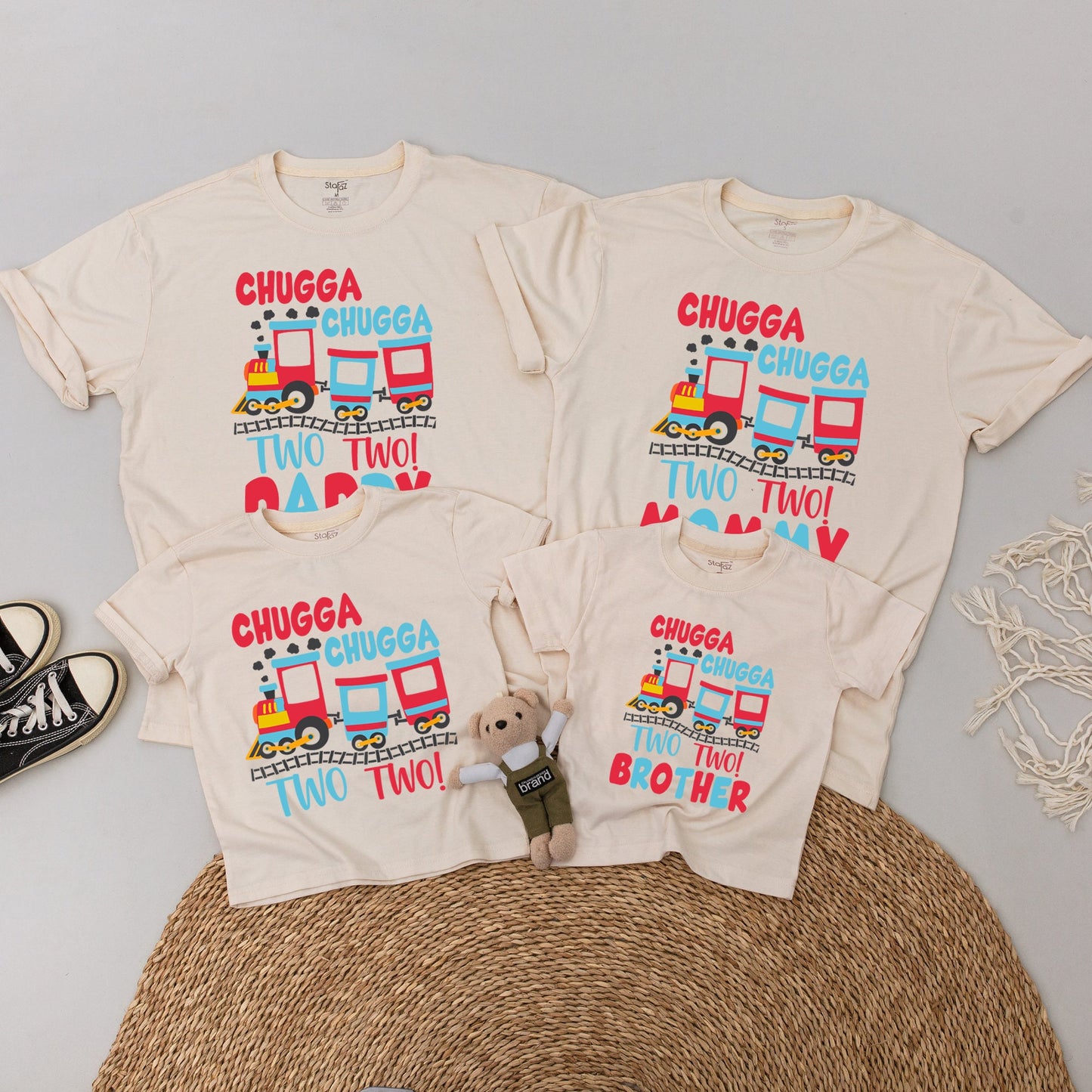 Chugga Chugga Two Two Train Birthday Shirts for Family Matching Outfits 2nd Birthday Toddler Boy Mommy And Me I'm Two Tshirt