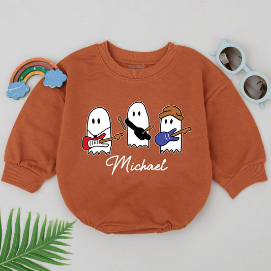 Personalized Baby Ghost Romper Michael Boo Rock 1st Halloween Baby Shower Gift Boy Cute Cartoon Music Design Soft Cotton Comfortable Spooky Season Outfit Newborn