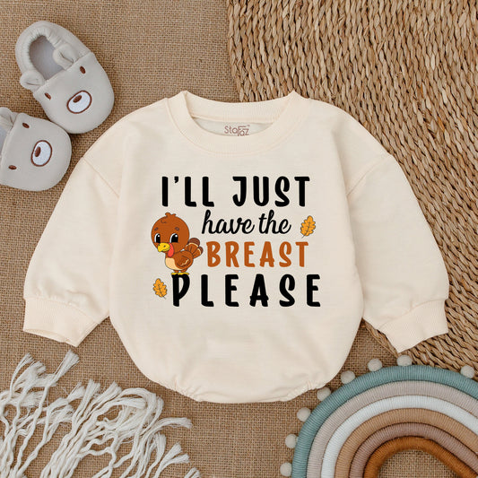 Thanksgiving Baby Girl Romper 'I'll Just Have the BREAST PLEASE' Turkey Outfit Fall Infant Clothes Gift