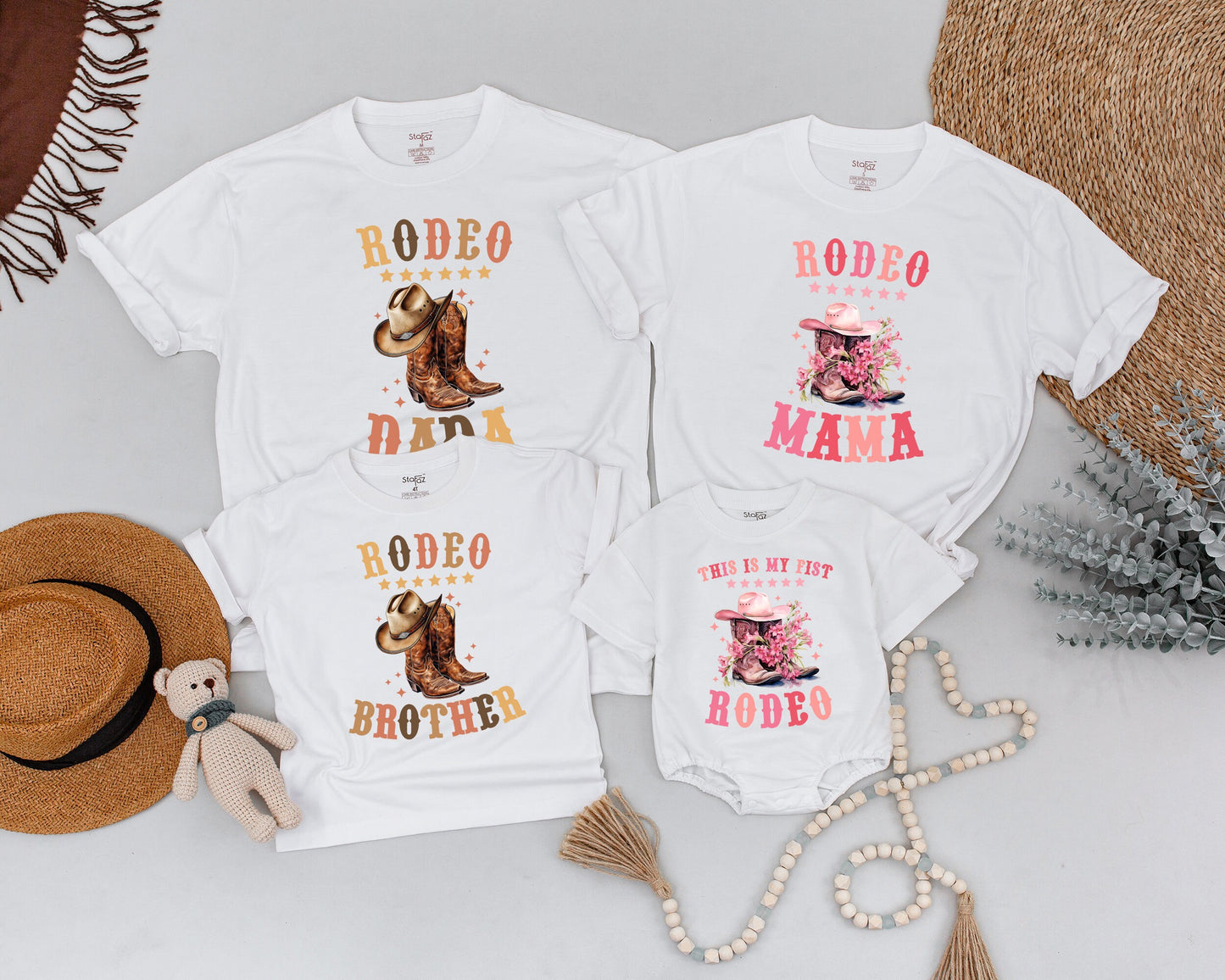 First Rodeo Birthday Matching Family Shirts: Retro Western Cowboy Outfit for Boy or Girl, Pink Boots and Hat, Vintage Rodeo Star Celebration (138)
