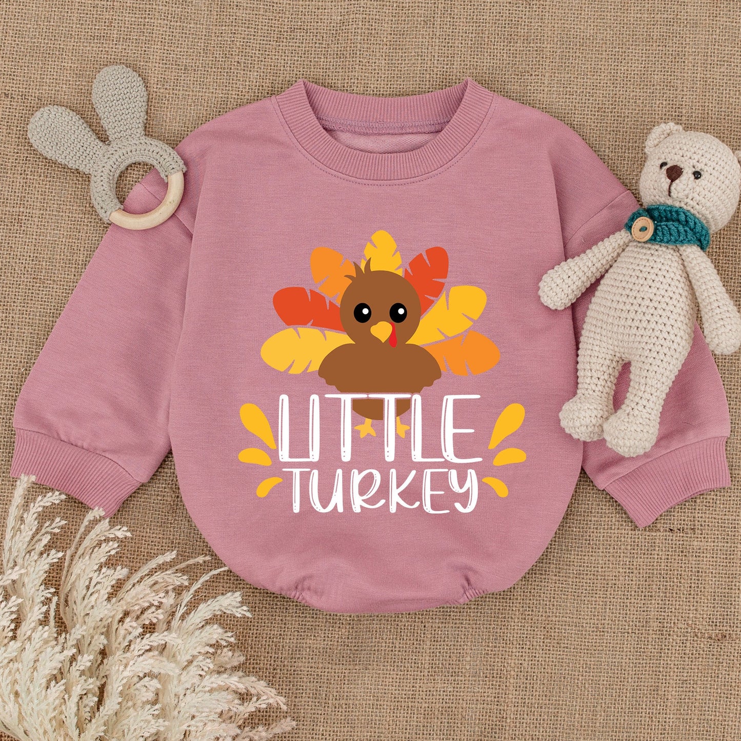 Cute Little Turkey Retro Natural Baby Romper Thanksgiving Bodysuit Bright Feather Design Autumn Kids Baby Shower Gift