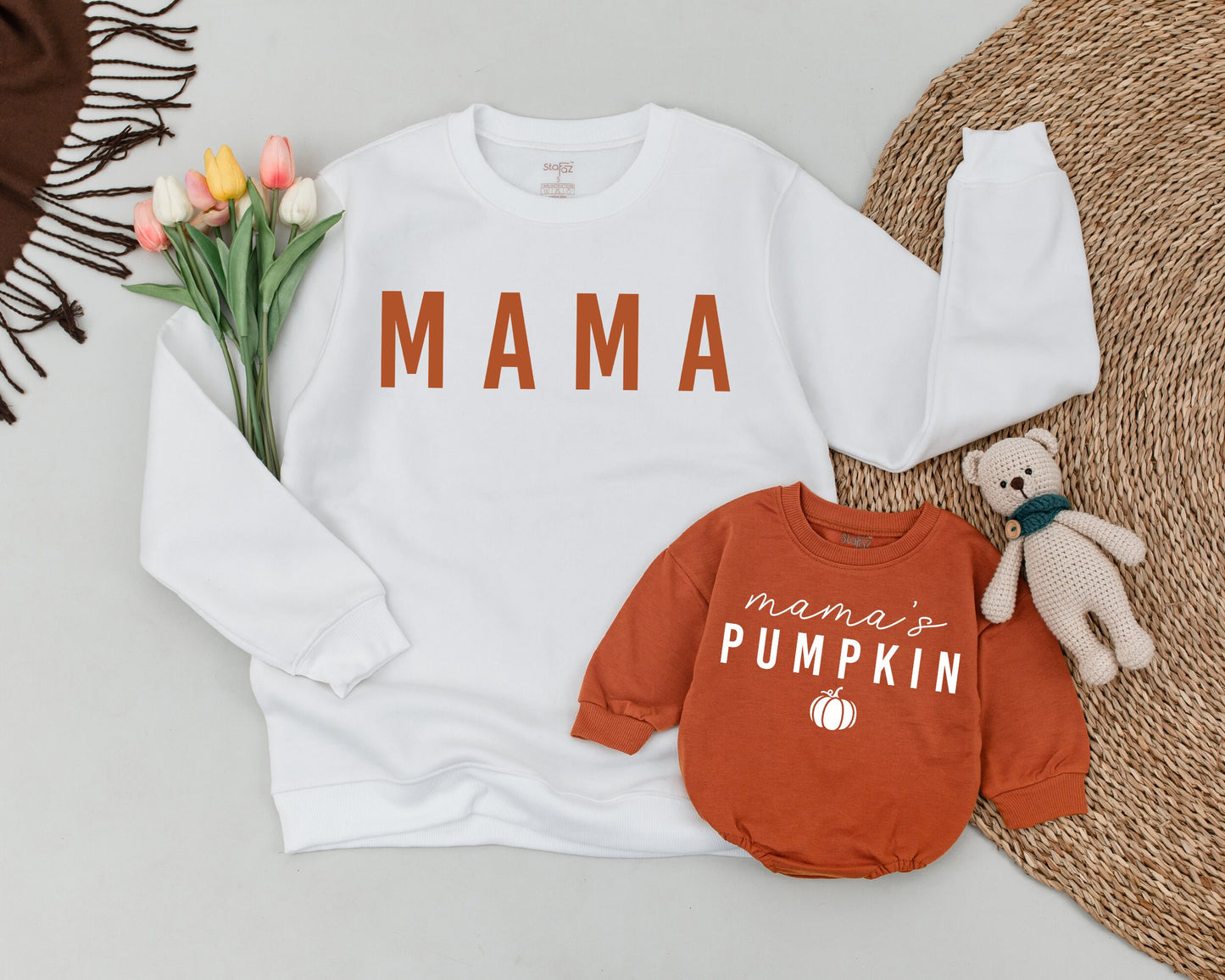 Mama's Pumpkin Sweatshirt Matching Mommy and Me Fall Family Outfit Adorable Halloween Costume for Mom and Baby