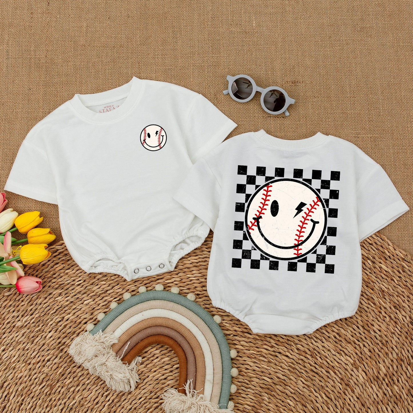 Retro Checkered Baseball Romper – Perfect Baby Shower Gift Idea