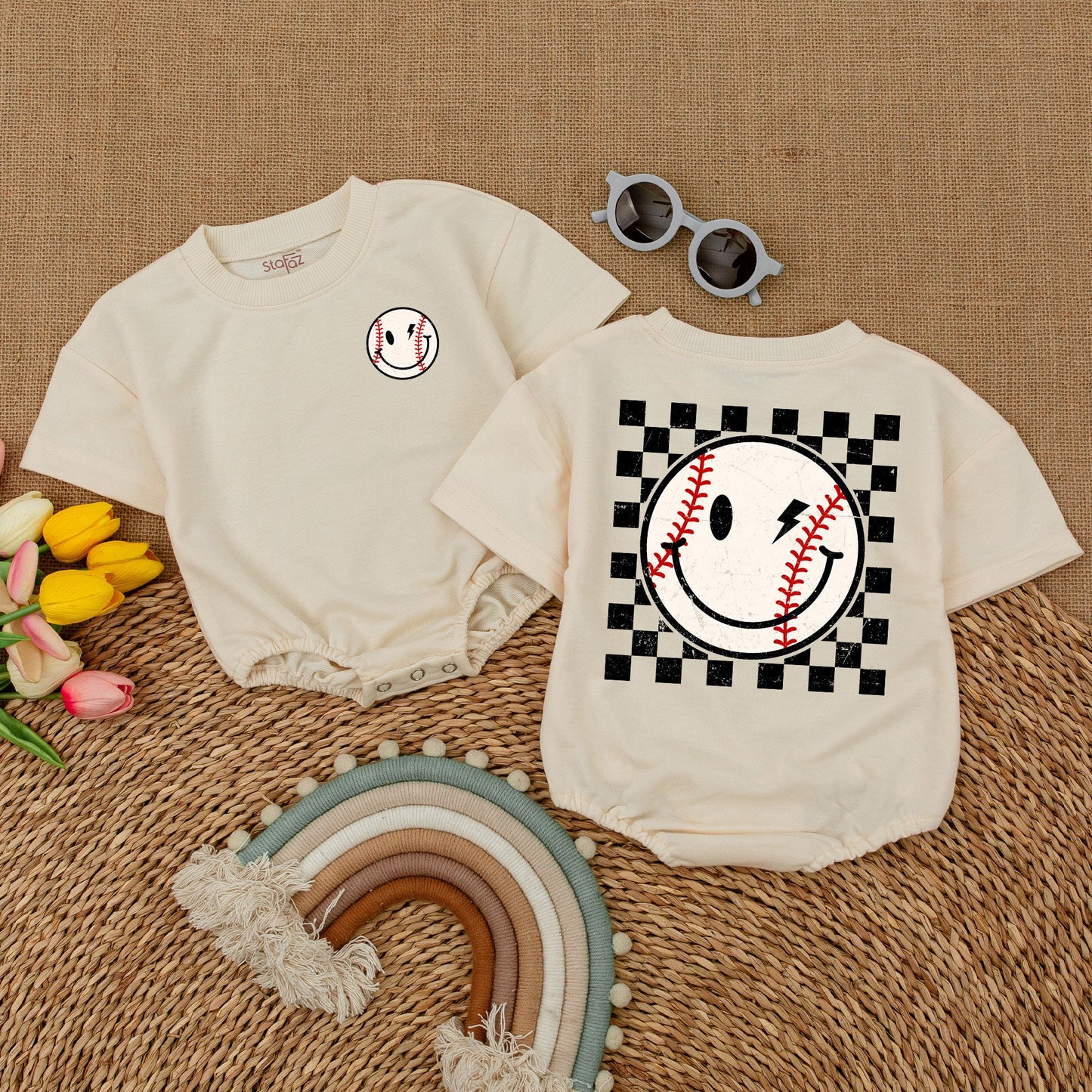 Retro Checkered Baseball Romper – Perfect Baby Shower Gift Idea
