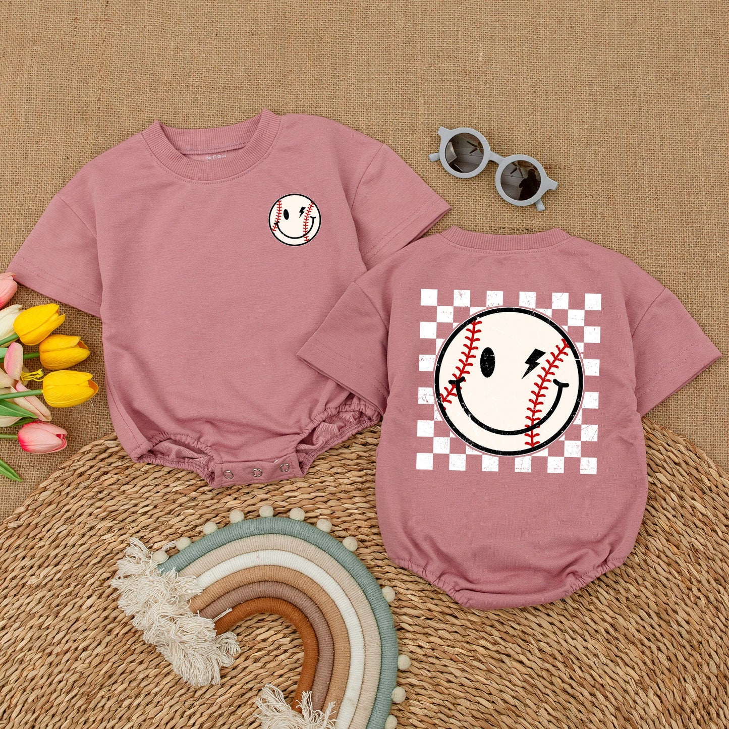 Retro Checkered Baseball Romper – Perfect Baby Shower Gift Idea