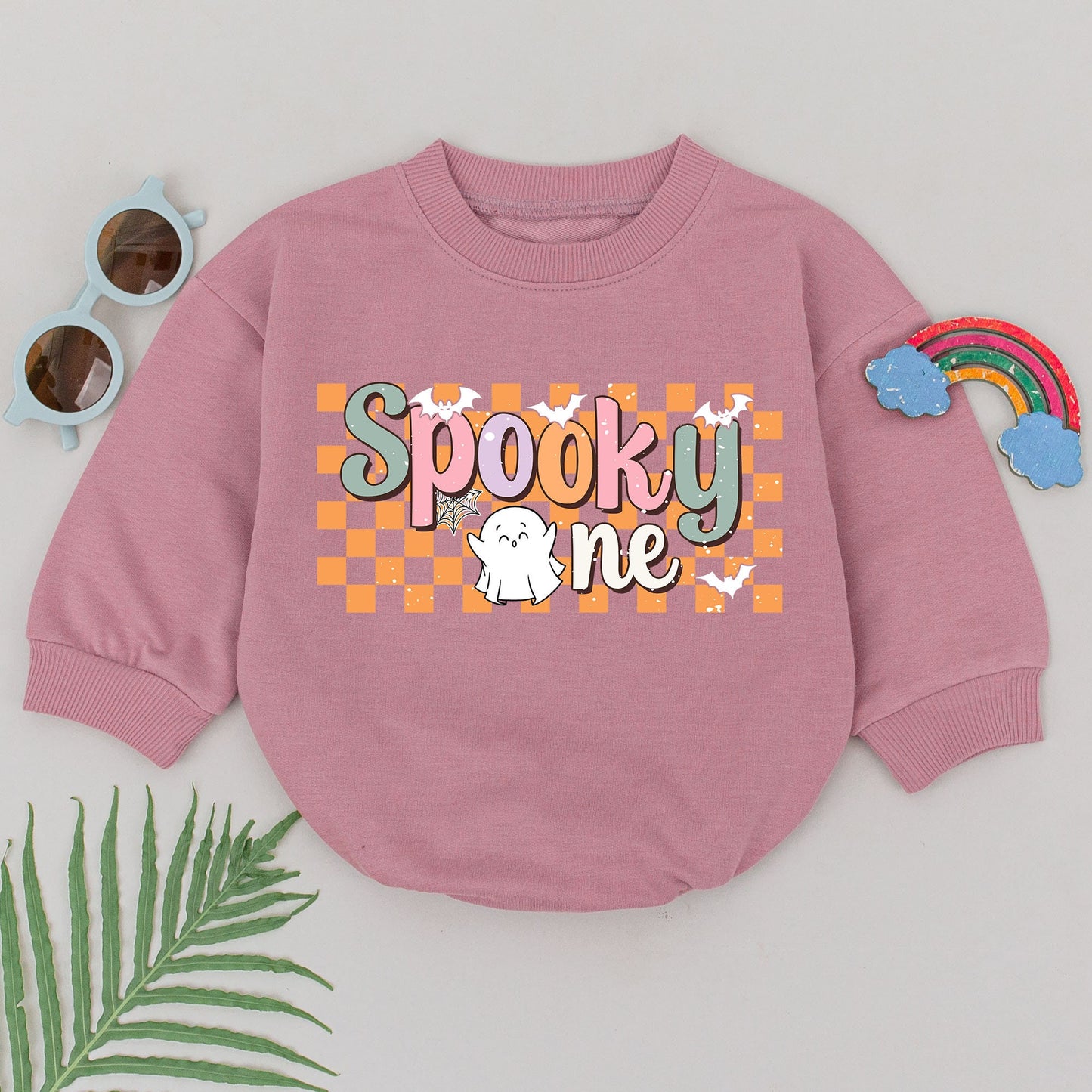 Spooky One 1st Birthday Romper Baby Halloween Outfit Pastel Bats Ghost Cute Checkerboard Design Newborn Girls Boys Shower Gift First Fall Boo