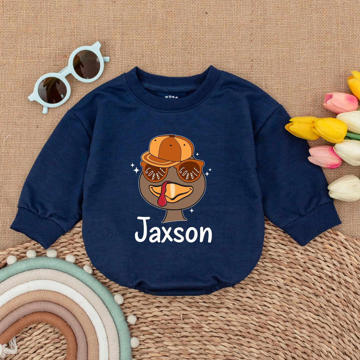 Personalized Turkey Baby Romper - Cute Thanksgiving Fall Bodysuit