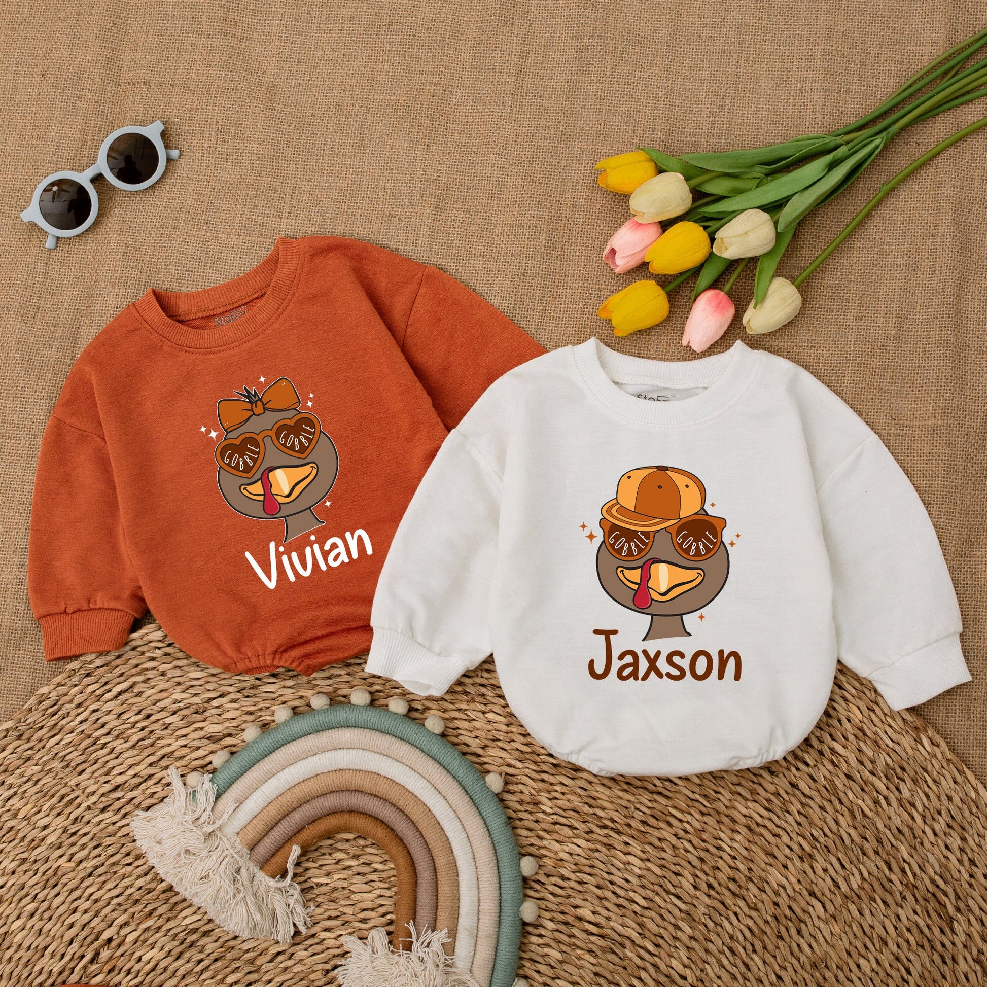 Personalized Turkey Baby Romper - Cute Thanksgiving Fall Bodysuit