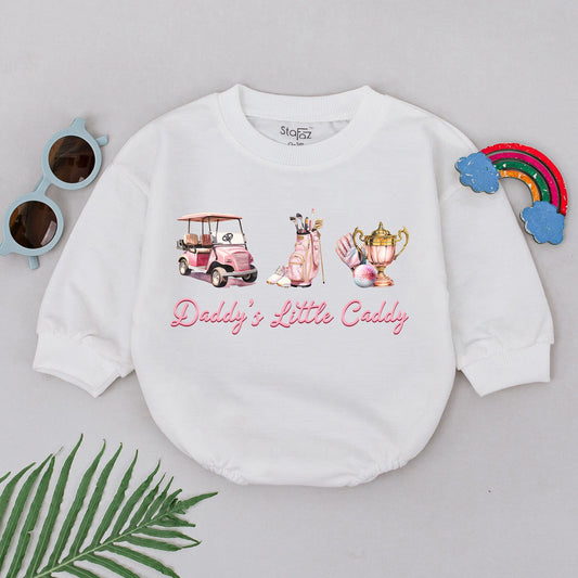 Daddy's Little Caddy Romper, Future Golfer Baby Girl Outfit, Pink Golf Announcement, Father's Day Gift for Baby, Golfing Buddy Bodysuit (138 chars)