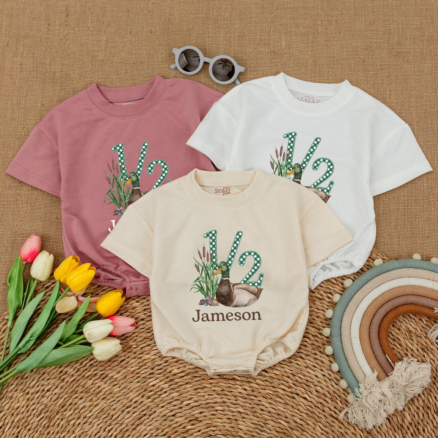 Lucky Duck Baby Romper: Mallard Bodysuit for Half Birthdays