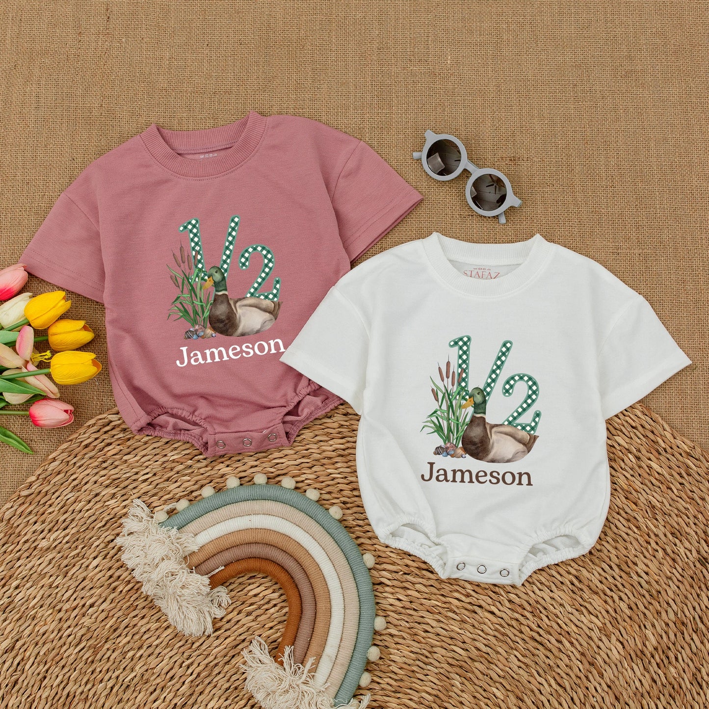 Lucky Duck Baby Romper: Mallard Bodysuit for Half Birthdays