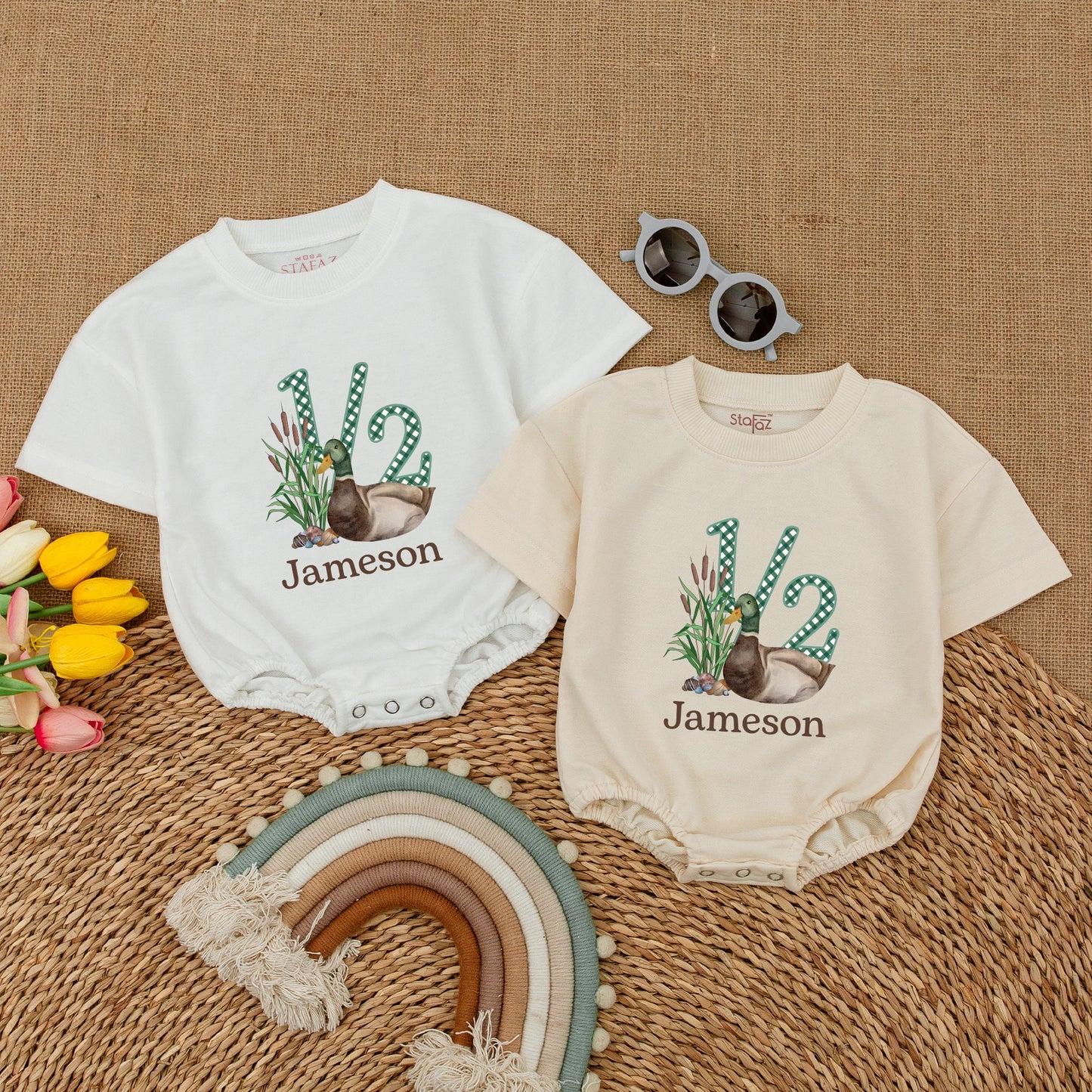 Lucky Duck Baby Romper: Mallard Bodysuit for Half Birthdays