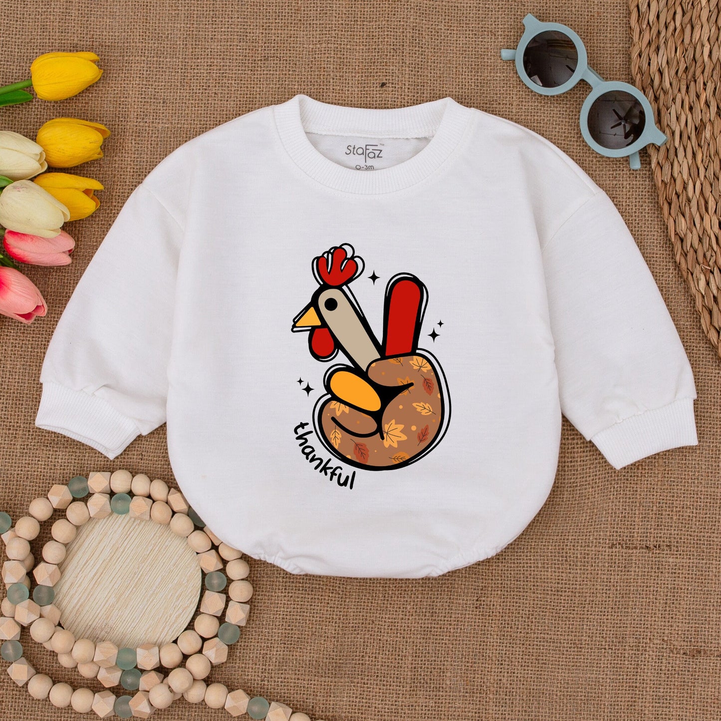Thanksgiving Baby Romper: Funny Turkey Hand & Thankful Bodysuit