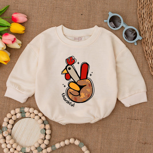 Thanksgiving Baby Romper: Funny Turkey Hand & Thankful Bodysuit