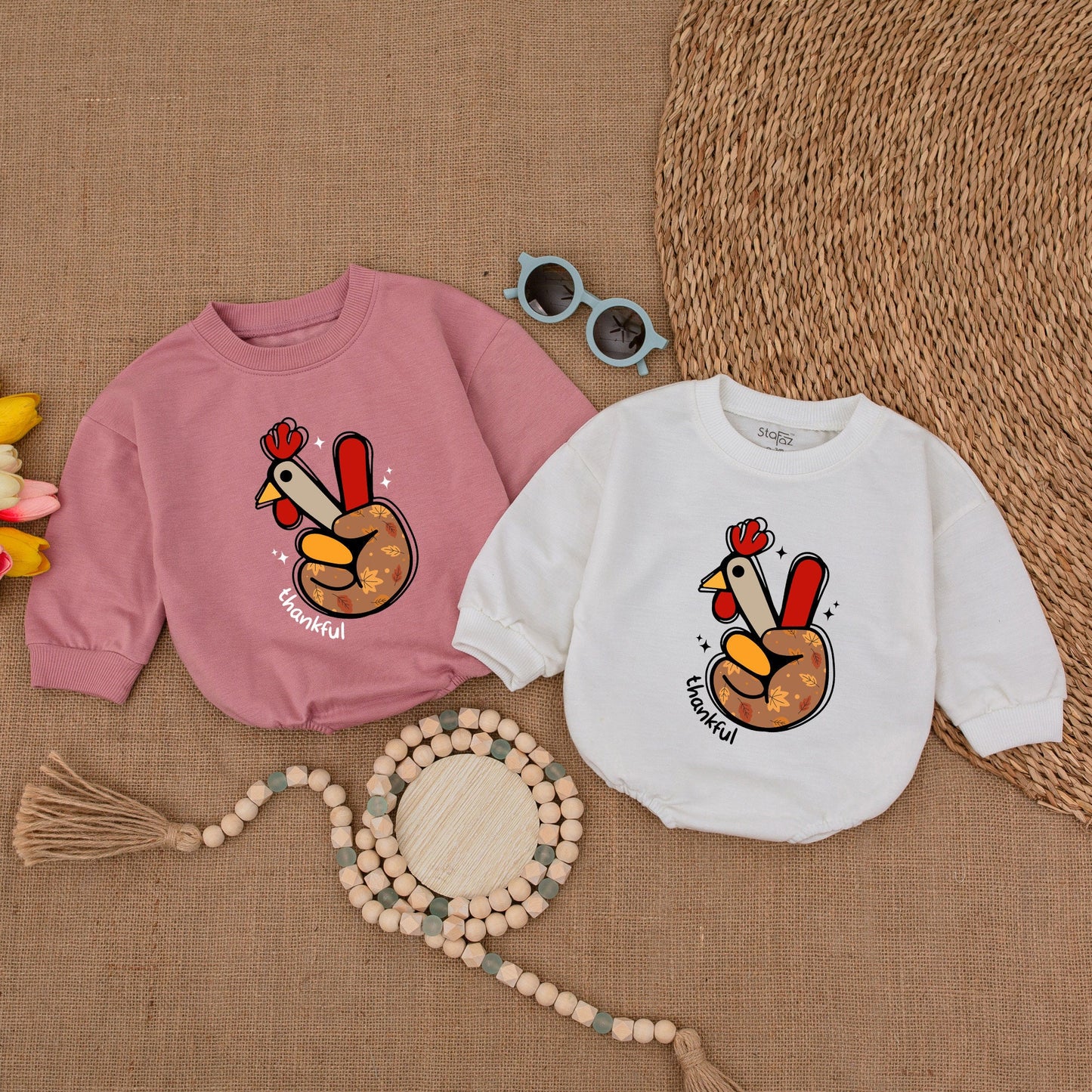Thanksgiving Baby Romper: Funny Turkey Hand & Thankful Bodysuit