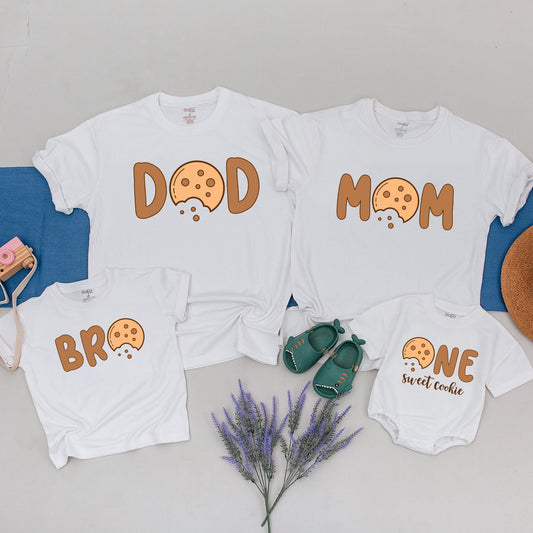 Personalized First Birthday Cookie Family Matching Shirts Sweet One Outfits Mommy Daddy Infant Baby Girl Boy Dotted Pattern Design