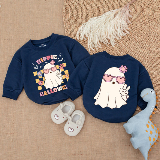 Retro Ghost Halloween Baby Girl Clothes Heart Sunglasses Bodysuit Vintage Flowers Stars Bats Romper First Halloween Outfit