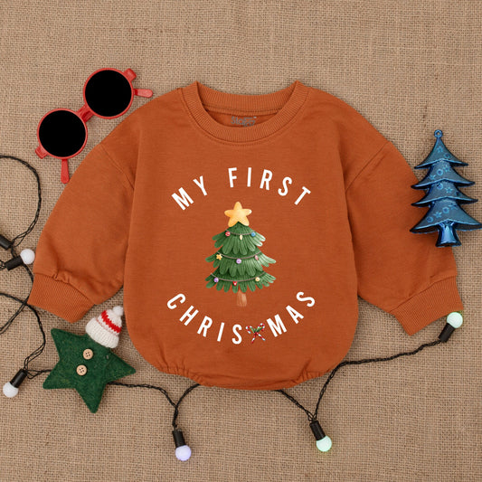 My First Christmas Baby Romper Cozy Bodysuit Retro Tree Santa Design Infant Outfit Festive Holiday Gift Newborn Celebration