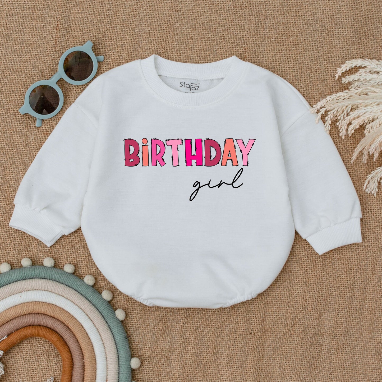 Pink Bubble Romper Bodysuit – Retro Newborn Girl Outfit & Sweater