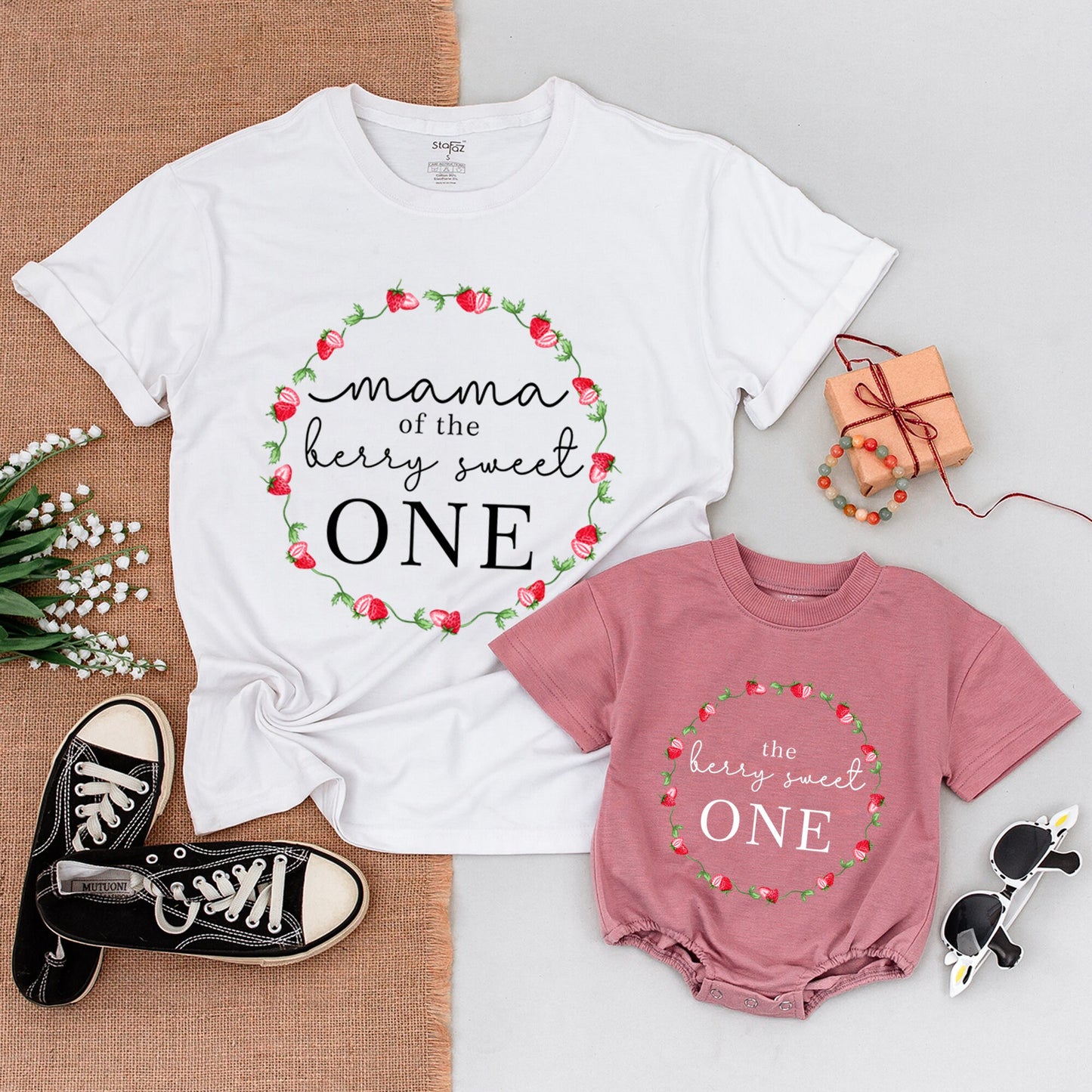 Berry Sweet 1st Birthday Outfits: Family Matching Strawberry Shirts