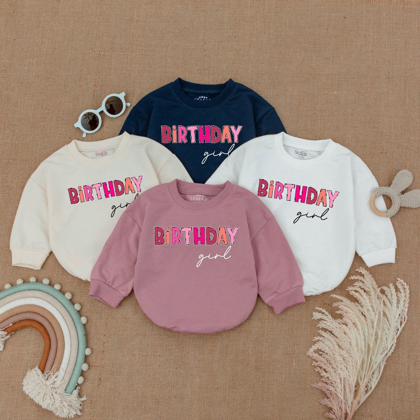 Pink Bubble Romper Bodysuit – Retro Newborn Girl Outfit & Sweater