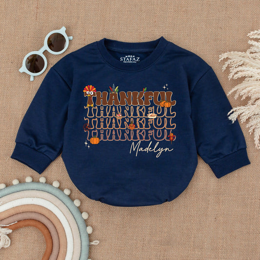 Thankful Turkey Pumpkin Romper - Baby's First Thanksgiving Outfit