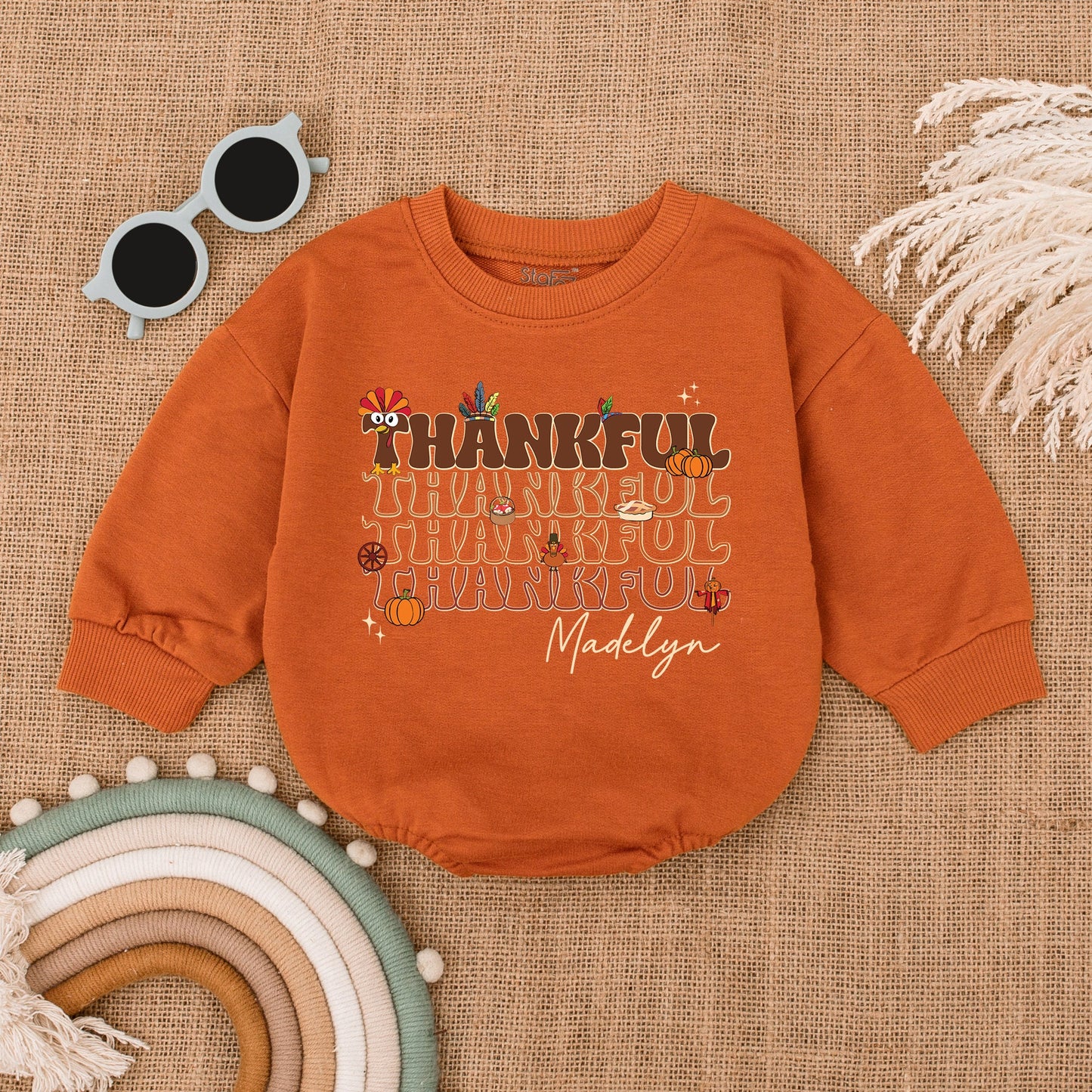 Thankful Turkey Pumpkin Romper - Baby's First Thanksgiving Outfit
