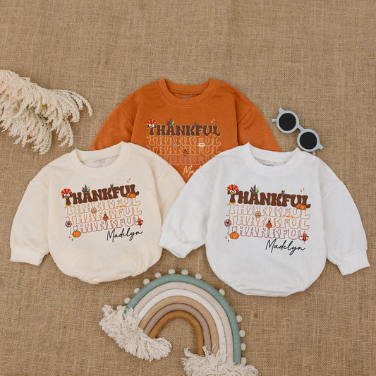Thankful Turkey Pumpkin Romper - Baby's First Thanksgiving Outfit