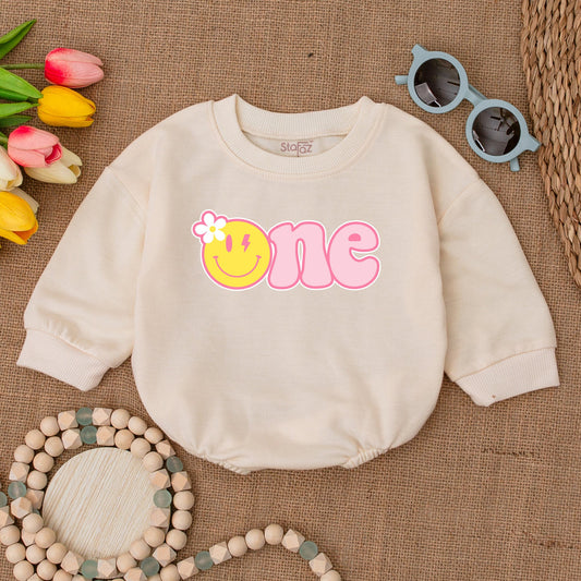 One Happy Girl Romper Daisy Birthday Outfit Matching Family Baby Girl Bodysuit Yellow Smiley Face Pink One Cake Smash Celebration Gift