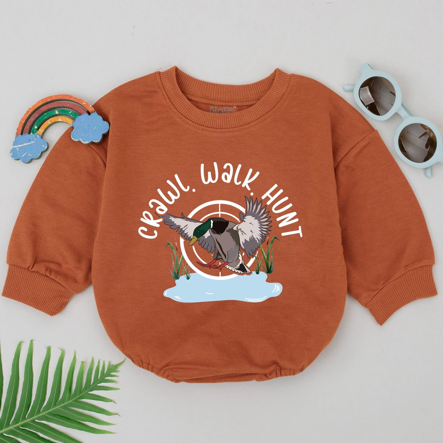 Crawl Walk Hunt Baby Romper Cartoon Mallard Duck Newborn Outfits Girls Boys Gift for Duck Hunting Enthusiasts Little Hunter Bodysuit with Soft Design