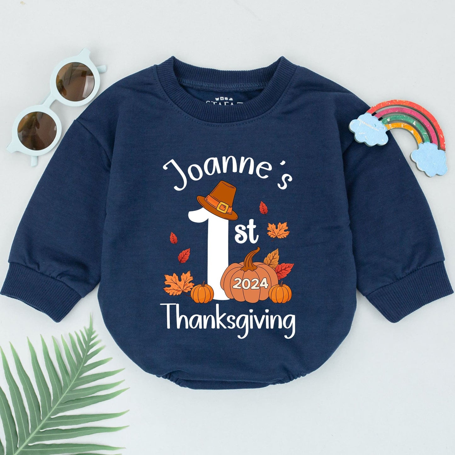 First Thanksgiving Baby Romper – Personalized Pumpkin Spice Outfit