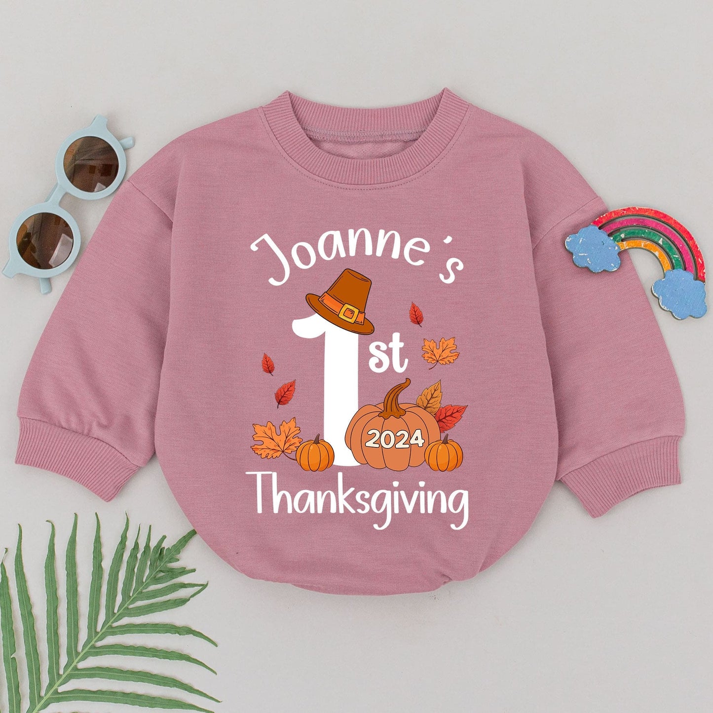 First Thanksgiving Baby Romper – Personalized Pumpkin Spice Outfit