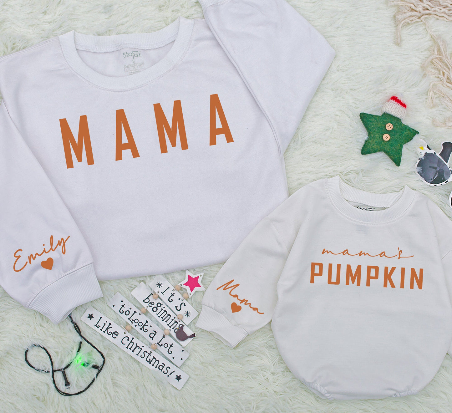 Mama & Mamas Pumpkin Matching Fall Sweatshirts Mommy and Me Outfits Emily Name Heart Baby Toddler