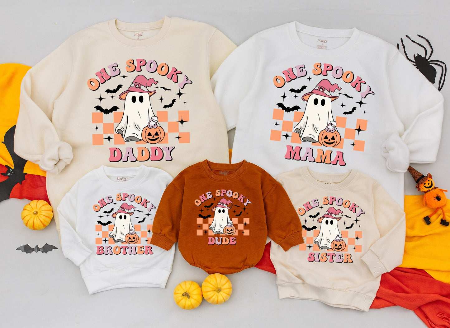 One Spooky Dude Halloween Birthday Sweater Baby Toddler Pumpkin Candy Bucket Retro Witch Hat Kids Fall Holiday Sweatshirt