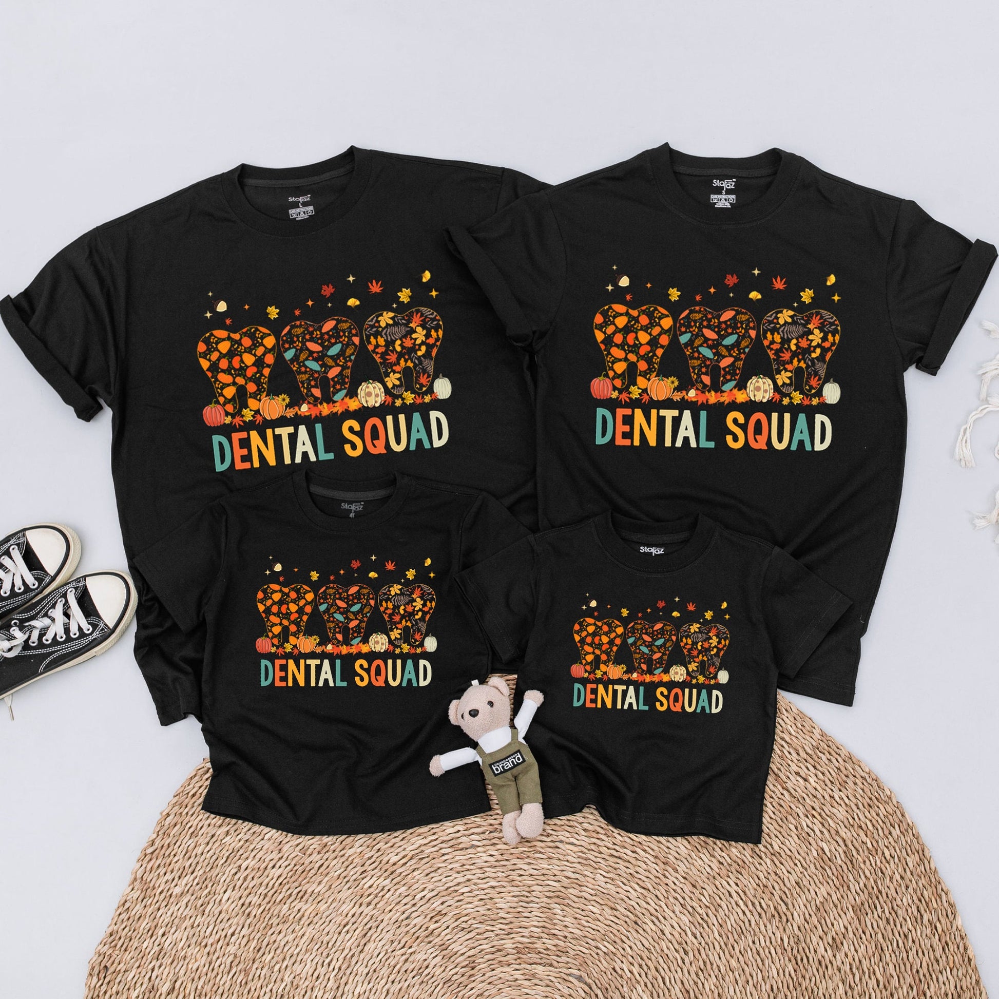 Fall Dental Squad Matching Shirts: Happy Thanksgiving Dentist Outfit, Autumn Leaves, Pumpkins & Smiles - Family Dental Crew Tee for Hygienist Gifts